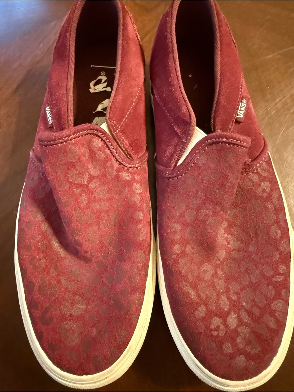 Vans Women's Slip-On Sneakers in Burgundy with Subtle Leopard Pattern